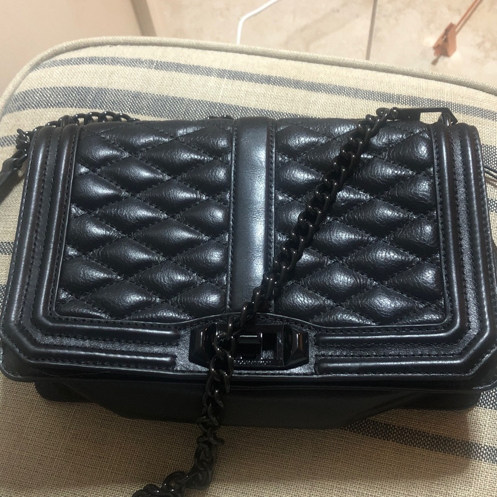 Rebecca Minkoff Black Chevron Quilted Diamond Leather Small Love Crossbody Bag - Picture 6 of 7
